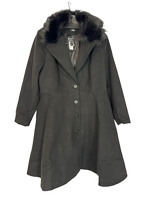 #ad NEW City Chic Coat Jocelyn Faux Fur Collar Dress Jacket Plus Sz M 18 Black Women $44.90
