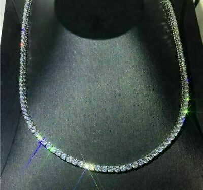 #ad 35Ct Necklace Round Simulated Diamond 925 Sterling Silver Gold Plated $239.99