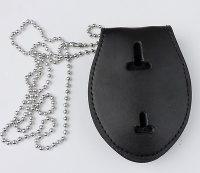 #ad Black Leather US Police Badge Holder With Neck Chain Belt Clip US Badge Holder $13.94