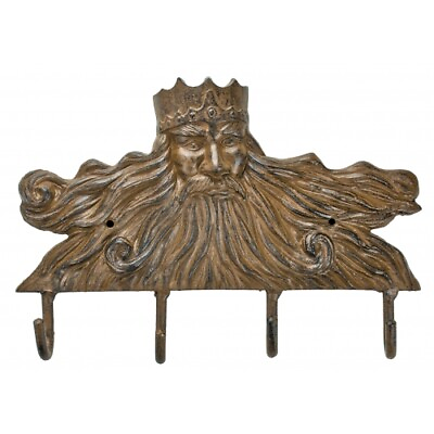 #ad Antique Reproduction Cast Iron Coastal King Neptune Key Hooks $26.88