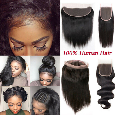 #ad Brazilian Straight Body Wave Lace Frontal Closure Virgin Human Hair Extensions $19.08