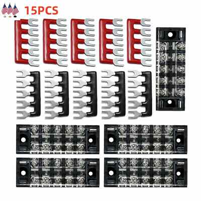 #ad 5 Sets 5 Positions Terminal Block Barrier Strip Dual Row Screw 15A with Cover US $12.99