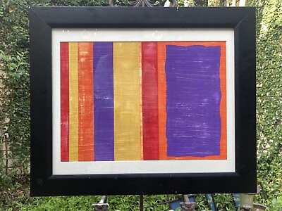 #ad Contemporary Abstract Art Stripes Matted Framed Vibrant Color Stripes Unsigned $245.00