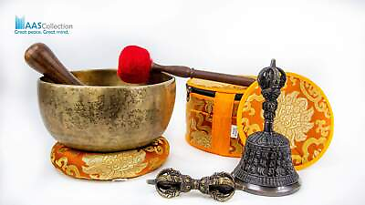 #ad 300 years old Pure Handmade Antique 7.5quot; Singing bowl With Bell and Dorje $252.00