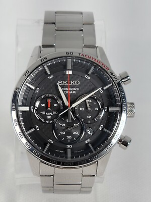 #ad SEIKO CHRONOGRAPH Men#x27;s Stainless Steel 44mm Water Resistan 100M Black Dial $250.00