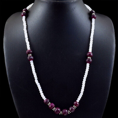 #ad 180.00 Cts Natural Red Garnet amp; Moonstone Round Cut Beads Necklace NK 66E101 $55.20