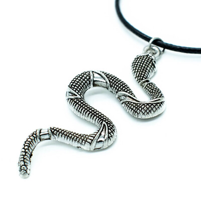 #ad Snake Pendant Necklace w Black Cord Silver Tone Women Charm Jewelry $8.99