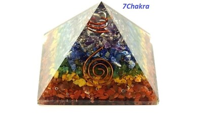 #ad Seven Chakra Orgone Pyramid Healing Crystal Energy Reiki Orgonite Generator EMF $14.99
