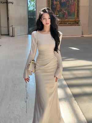 #ad Evening Dress Women Chic One Pieces Flare Sleeve Spring Autumn Fashion Clothes $52.28