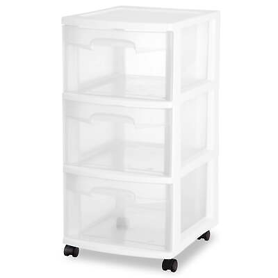 #ad Sterilite 3 Clear Drawer Multi purpose and versatile Storage Cart White $18.57