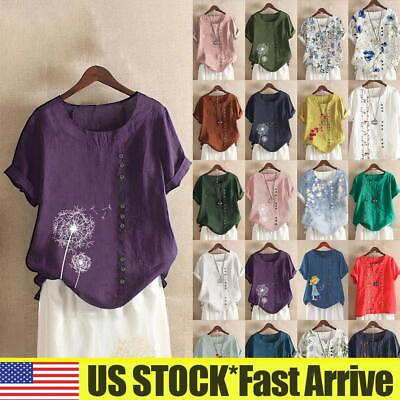 Summer Womens Crew Neck Floral Blouse Tunic Tops Short Sleeve Casual T Shirtâ­� $13.99