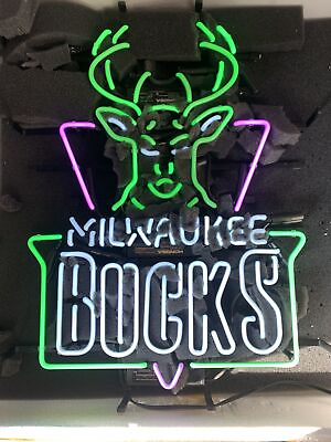 #ad Milwaukee Bucks Sports Team 24quot;x20quot; Neon Light Sign Lamp Bar Open Wall Decor $219.79