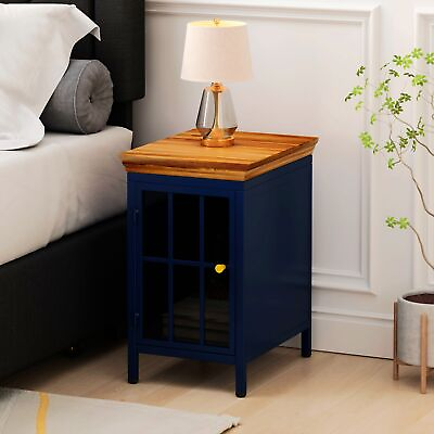 #ad Nightstand with Storage Cabinet amp; Solid Wood Tabletop Bedside Table $92.13