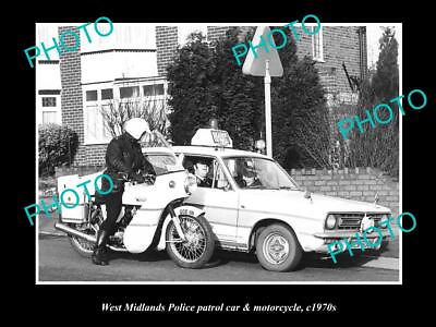 #ad OLD LARGE HISTORIC PHOTO OF BRITISH WEST MIDLANDS POLICE PATROL CAR amp; BIKE 1970 AU $9.90