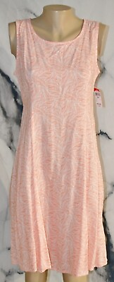 #ad BASIC EDITIONS NEW NWT Peach White Print Sleeveless Dress Medium 100% Rayon $15.99
