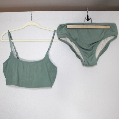 #ad Kona Sol Bikini Set Womens Size M L Sage Green Padded Two Piece Crinkle Boho $18.80