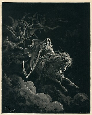 #ad Dore Bible Art DEATH ON THE PALE HORSE Revelation 6 1880 antique print $23.00