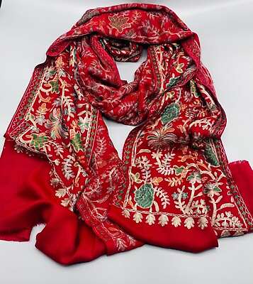 #ad Embroidered Scarf Red Embroidered Kashmiri Shawl Handmade Beautiful Scarf $36.85
