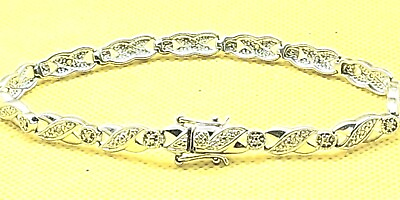 #ad Vintage 925 Sterling Tennis Bracelet Diamond SPARKLY Marcasite amp; 2 Safety Locks $42.50