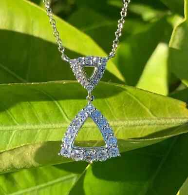 #ad Round Simulated Diamond Women Triangle Shiny Pendent 14K White Gold Plated $114.79