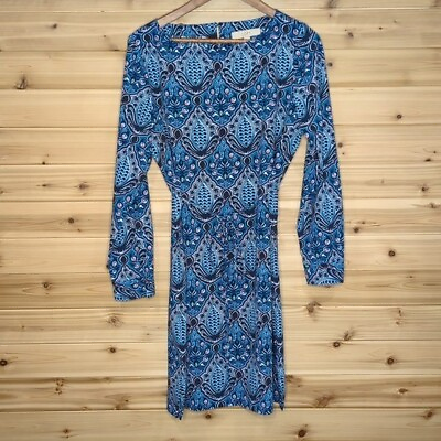 #ad LOFT Women#x27;s Dress Medium Blue Long Sleeves Pattern NWT $19.98