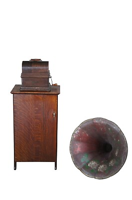 #ad Antique Edison Model A Cylinder Phonograph amp; Cabinet W 93 Record Music Tubes $2120.00
