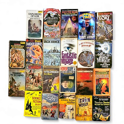 #ad Lot Of 22 Vintage Sci fi Fantasy PB Books Akers Asimov Burroughs Bradbury 1 HB $44.99