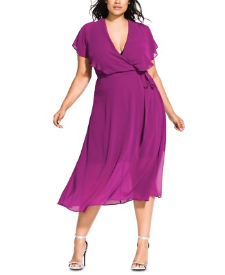 #ad City Chic Women#x27;s Softly Tied Dress Purple Size 18W $30.00