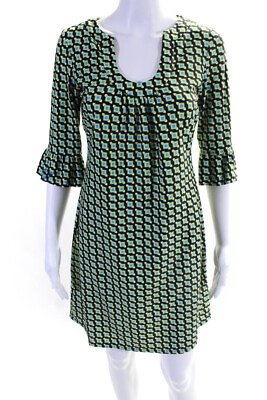 #ad Jude Connally Womens Green Printed Scoop Neck Short Sleeve Shift Dress Size 3 $34.01