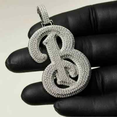 #ad 2.50Ct Round Cut Simulated Diamond B Initial Charm Pendant 14k White Gold Plated $145.10