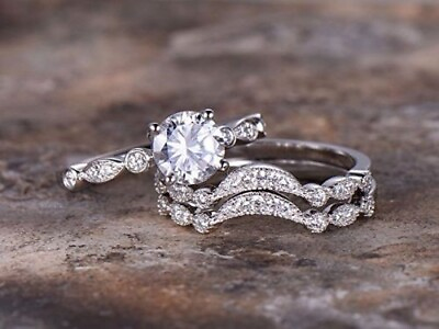 #ad Engagement Ring Trio Set 2.75Ct Round White Moissanite 14k White Gold in Size 8 $347.10