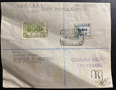#ad 1938 Puerto De La Cruz Spain Censored Civil War Cover To Pinneberg Germany $119.99