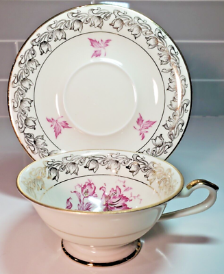 #ad Seltmann Weiden Cup amp; Saucer Rare Germany U.S. Zone Pink Flowers amp; Gold Accents $19.95