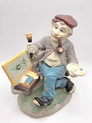 #ad 5quot; Vintage Figurine Old Man Grandpa Smoking amp; Painting On Bench Porcelain $16.78