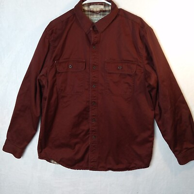 #ad L.L Bean Mens Maroon Canvas Barn Coat Jacket Flannel Lined Size M Cotton $24.49