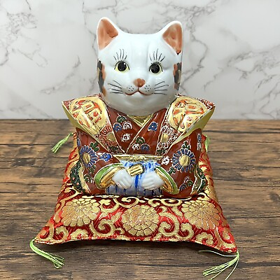 #ad Kutani Ware Lucky Cat Beckoning Cat Maneki Neko Fukusuke Porcelain $180.50