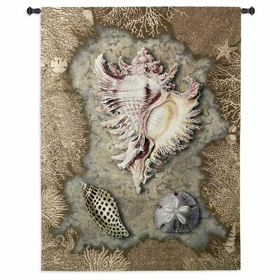#ad Reef Gems Coastal Tapestry Wall Hanging Woven Sea Shells Marine Life Beach USA $159.99