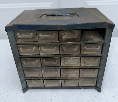 #ad Vintage 19 Drawer Metal amp; Plastic Storage Parts Organizer Cabinet W Misc Parts $34.99
