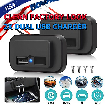2pcs Dual USB Port Car Fast Charger Socket Power Outlet Panel Mount Waterproof $9.95