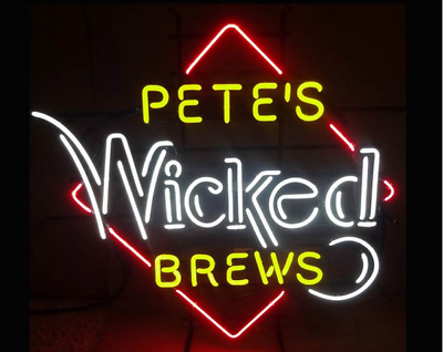 #ad Hot Neon Sign PETE#x27;S WICKED BREWS Neon Sign 19x15 Real Tube Bar Pub Wall Decor $138.84