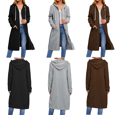 #ad Womens Long Hooded Hoodie Zip Up Pocket Jumper Fleece Coat Sweatshirt Cardigan` $6.75