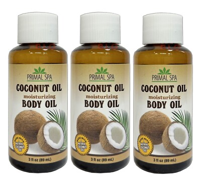 #ad Primal Spa COCONUT Body Oil For Smooth Soft Skin Hair Prevent Wrinkles 3oz 3Pack $12.95