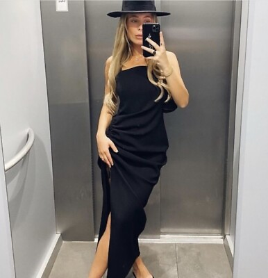 #ad Zara Black Draped Slit Dress Jaquemus Style🖤SOLD OUT $85.00