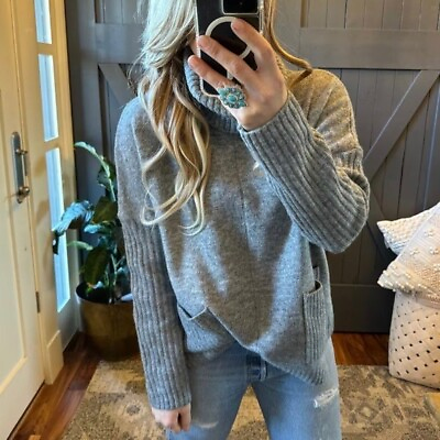 L New Cozy Grey Soft Knit Mock Neck Pullover Turtleneck Sweater Womens LARGE $74.50