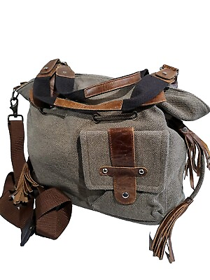 #ad Diversity Canvas Leather Trim Large Hobo Handbag Shoulder Crossbody Bag C $59.00