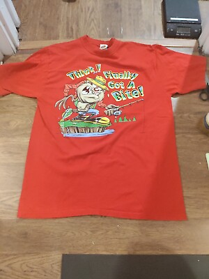 #ad VTG 90s Taz Tasmanian Devil Looney Tunes Fishing Red T Shirt Men#x27;s Large $23.74