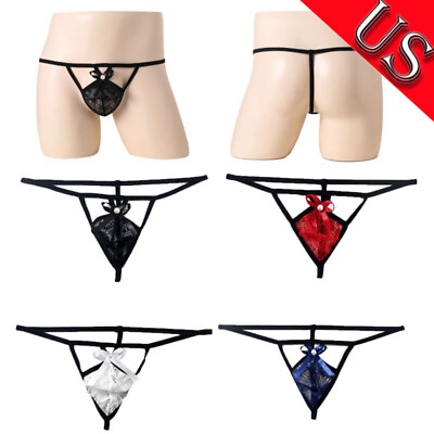 #ad US Mens Lace Pouch Thong Panties G strings Low Rise Underwear Bulge Sheer Briefs $4.59