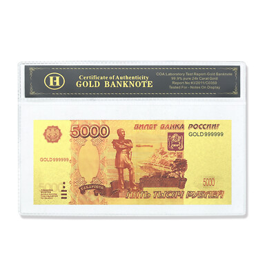 #ad Russia Gold Banknotes 5000 Russian Rubles with Plastic Case Holder Gifts $3.70