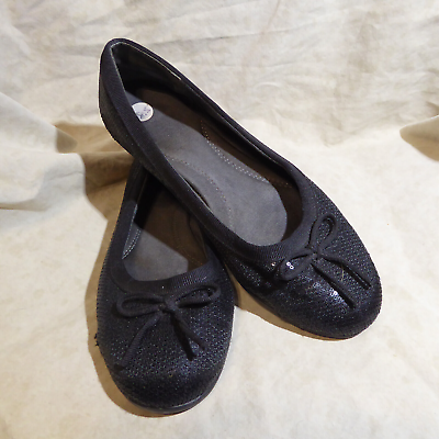#ad 🩰 Aerosoles Comfort Ballet Flats sz 8.5 M Black w Mini Sequins; Bow Accents $19.99