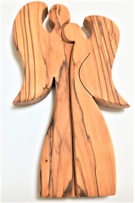 Two Angel Figures Hand Crafted Olive Wood Sculptures from Bethlehem Holy Land $55.00